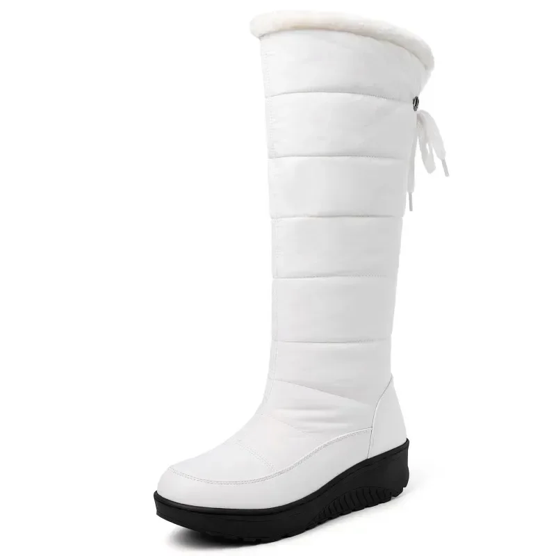 Waterproof Winter Shoes Woman Snow Boots 2023 Warm Fur Plush Casual Wedge Knee High Boots Girls Black White Rain Shoes Ladies