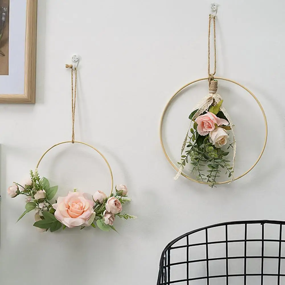 Wedding Wreath Ornaments Floral Hoop Door Wreath Artificial Flower Wreath Wall Decor with Hanging Rope Sustainable for Bedroom