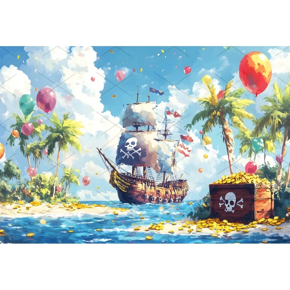 النفط اللوحة نمط القراصنة موضوع عيد ميلاد الطفل التصوير خلفية الصيف سفينة البحر الكنز خلفية الطفل صور التصوير الفوتوغرافي
