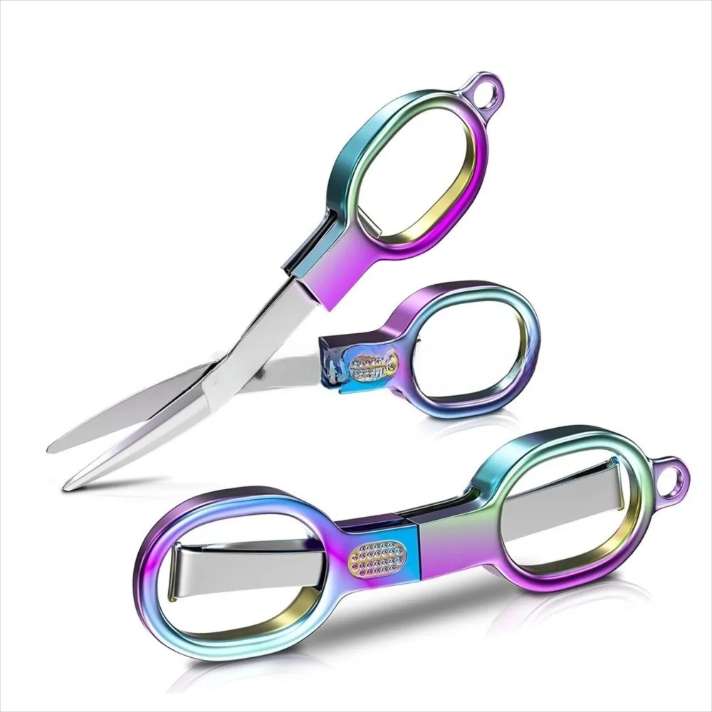 Portable Folding Scissors Rainbow Colored Polished Blade Fishing Line Cutter Stainless Steel Multifunctional Scissors Outdoor