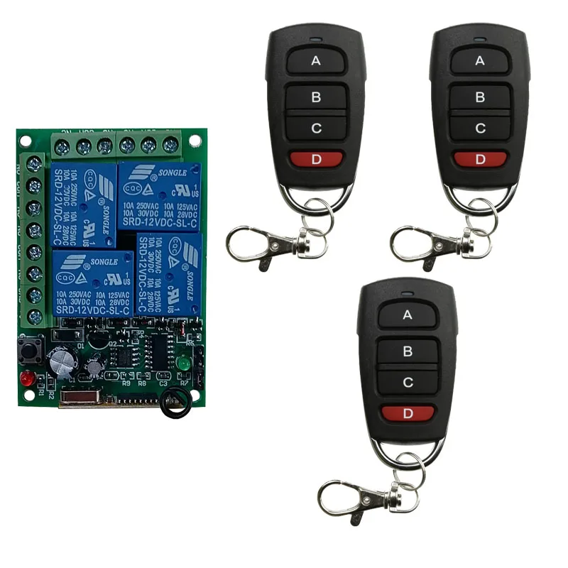 DC 12V 24V 4 Channel 4CH RF Wireless Remote Control Switch System Receiver + Transmitter, 315 433 MHz