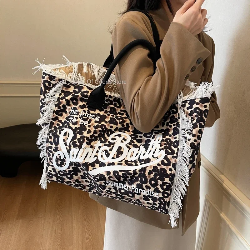 Khaki Handbags For Women Large Capacity Canvas Tote Bag Beach Travel Hand Bag Vintage Leopard Portable Shopper Bag Sac A Main