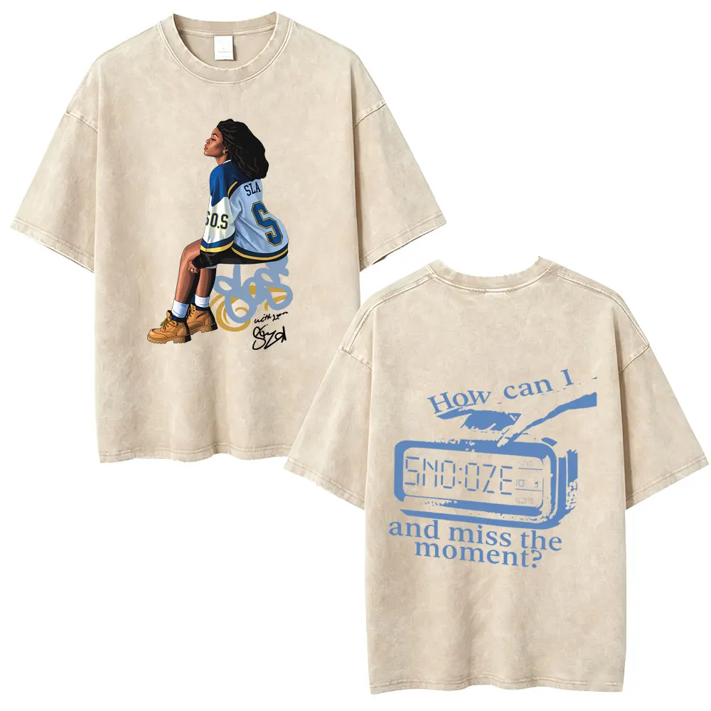 Washed Vintage Rapper SZA How Can I Snooze and Miss The Moment T-shirt Men Women Hip Hop Fashion Oversized T Shirts Streetwear
