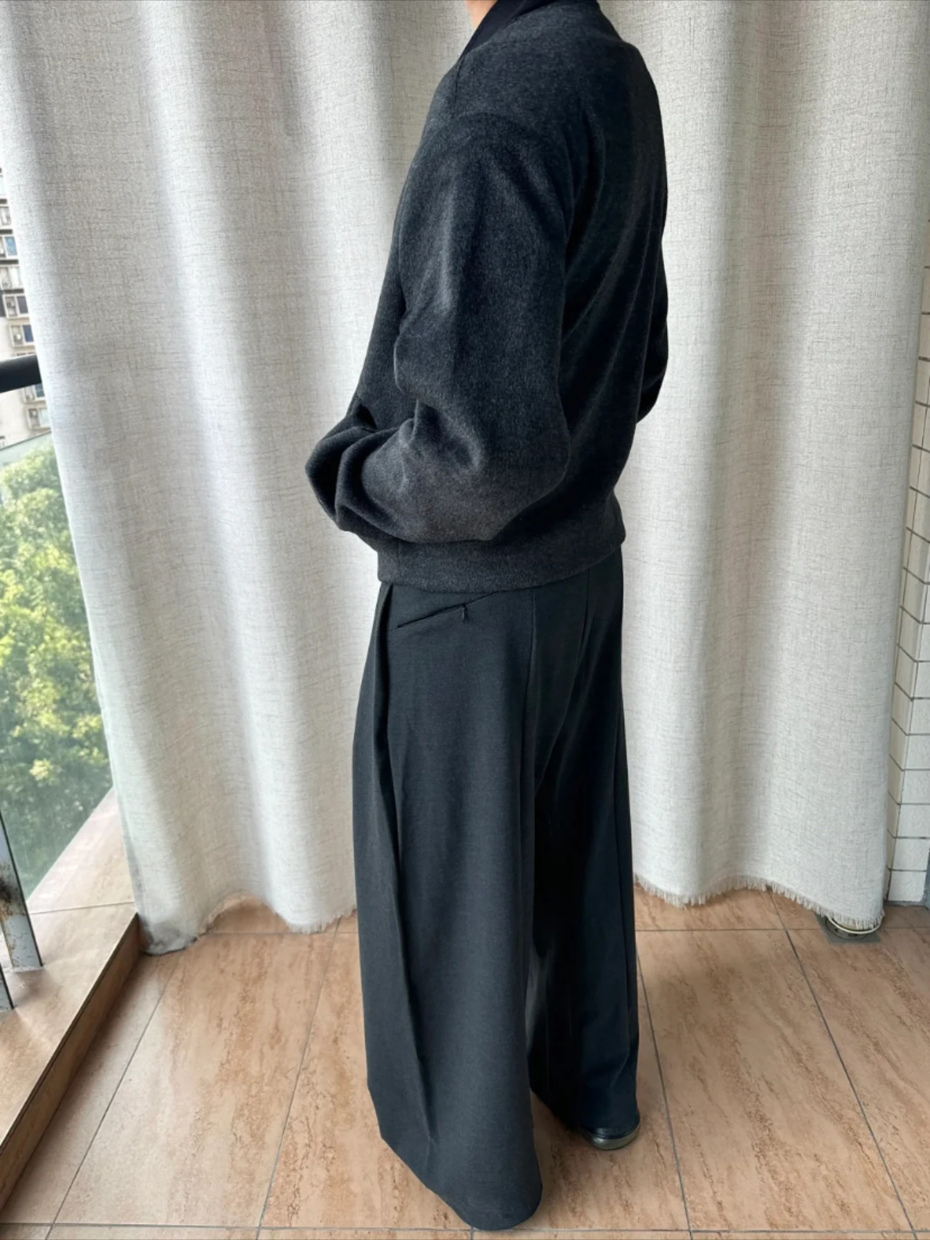 

American Retro ey Double-Breasted Open Cardigan Jaet Men's Design High-End Feeling Autumn Winter New Sle Youth Loose Fi...