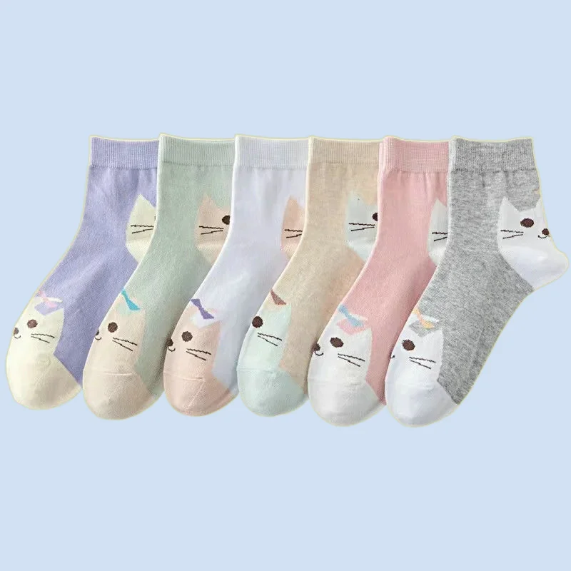 

5/10 Pairs Medium Tube Socks Cartoon Women's Socks Versatile Women's High Quality Socks Cotton 2024 Women's Fashion Style Socks