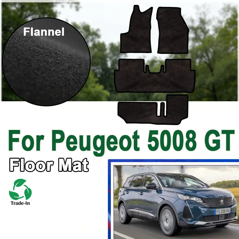 

Фланелевые коврики для Peugeot 5008 GT P87 (7 мест, 2018-2023 гг.), противоскользящие, для пола автомобиля, накладки на пол, автомобильные коврики-накладки