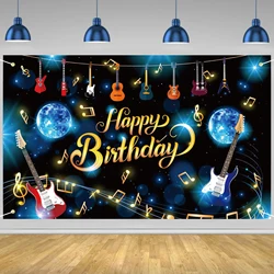 Music Note Birthday Decoration Banner, Musical Note Guitar Happy Birthday Backdrop Rock and Roll Party Decorations Banner