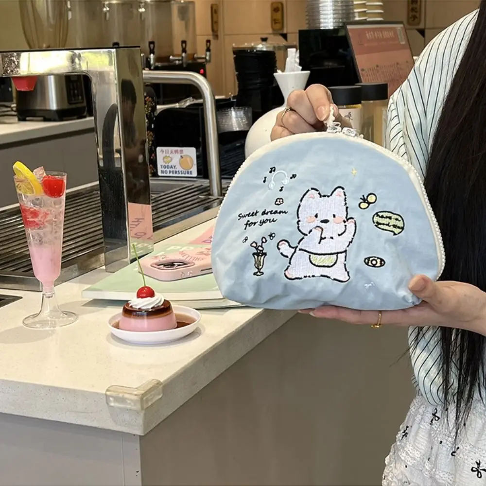 

Cartoon Embroidery Cosmetic Bag Cloth Portable Nylon Makeup Bag Large Capacity Multifunctional Skincare Storage Bag