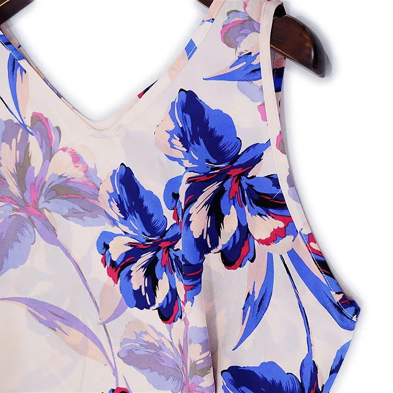 2026 Estate delle donne Nuovo 100% seta di gelso naturale Crepe De Chine senza maniche rosa chiaro fiore stampato abito con scollo a V