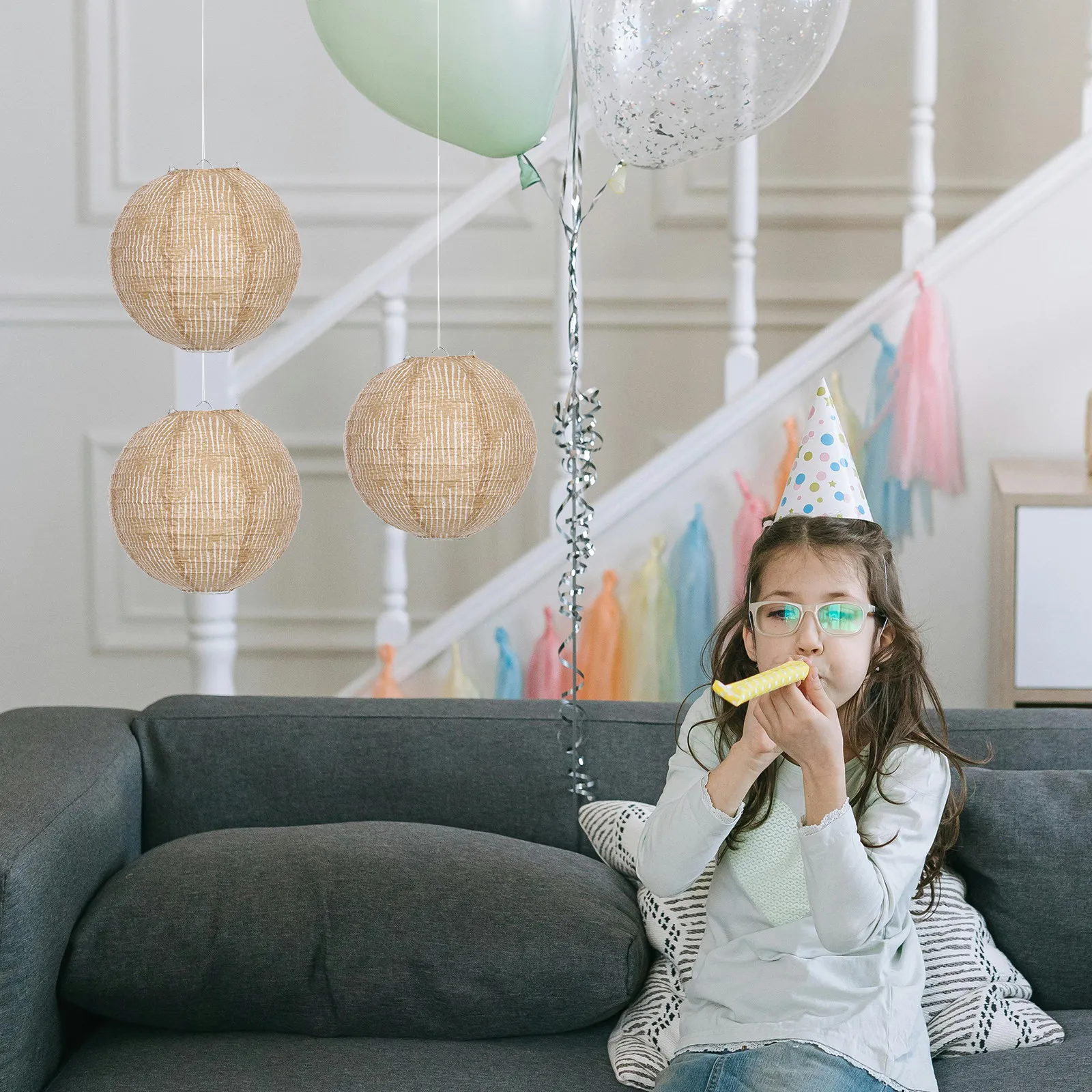 

3Pcs Burlap Lantern Lampshade Round Fabric Pendant Shade Vintage Rustic Hanging Light Cover for Farmhouse Wedding Party Decor