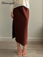 Midi Satin Skirts Women Luxury Summer Black Formal Silk Office Skirt With Slit A Line Green Midi Skirt Burgundy Women Elegant - Image 6