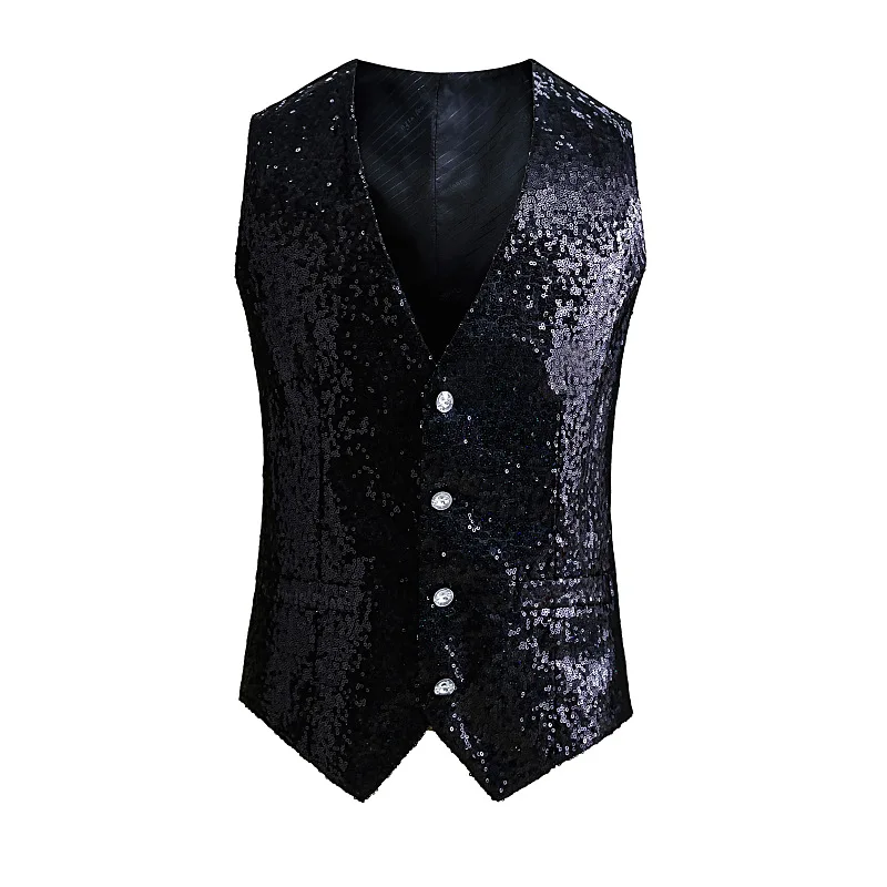 Sequins Slim Fit Vest For Men Sleeveless Wedding Stage Easy Care Four Seasons Top Quality Designer Dress Up Chalecos Para Hombre