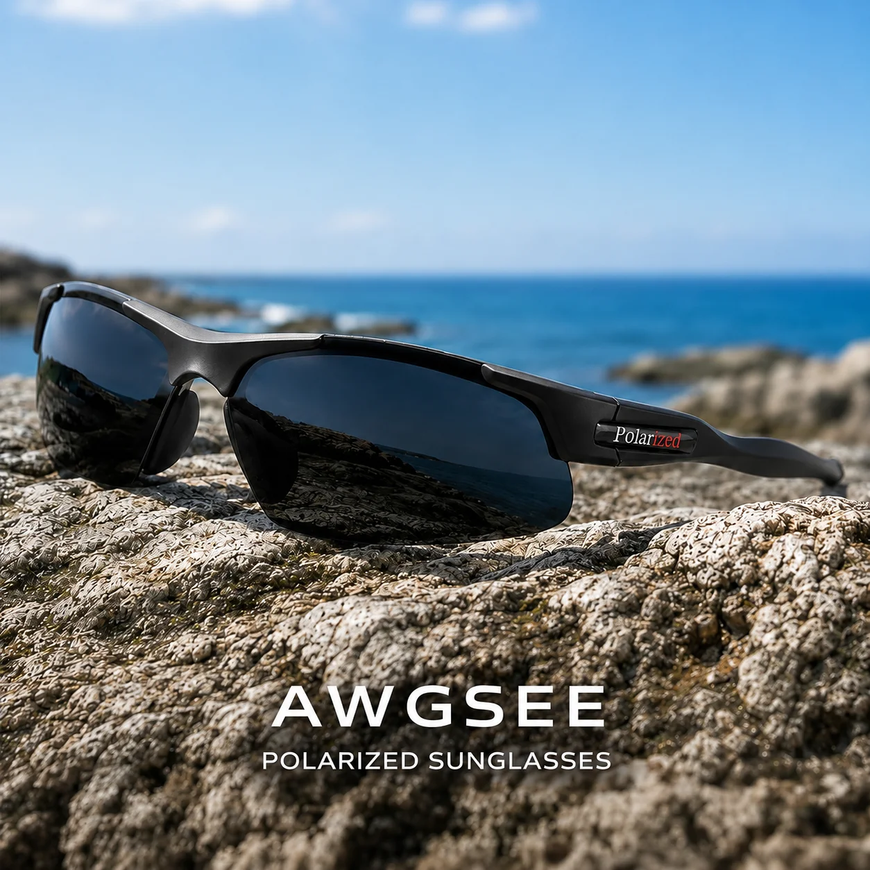 Halbrandige Polarisierte Sportsonnenbrille für Herren Leichtgewichtig UV400-Schutz Winddicht für Radfahren, Autofahren, Angeln und Outdoor-Aktivitäten