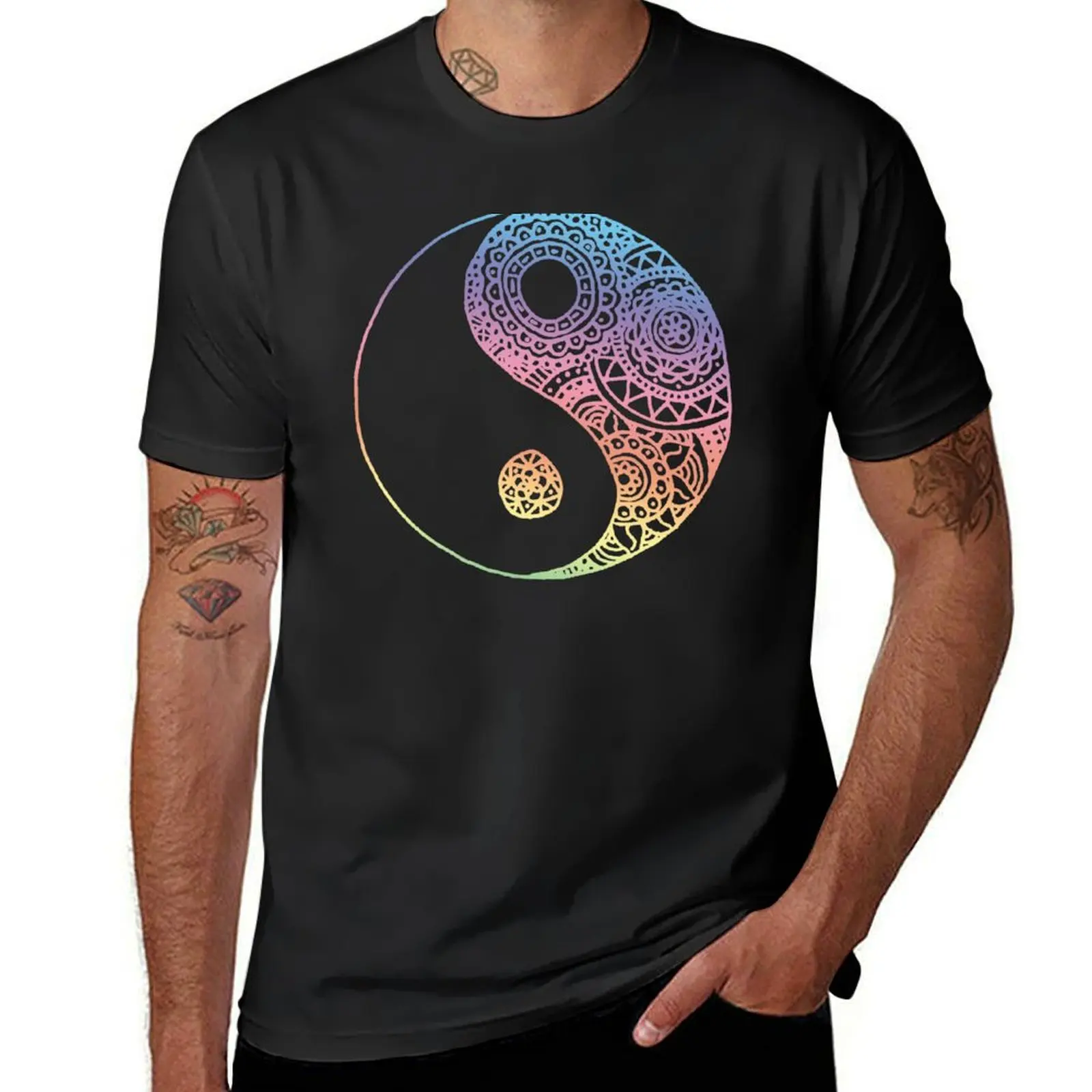 

Rainbow Yin Yang Mandala T-Shirt Short sleeve tee plus size tops summer tops t shirt for men