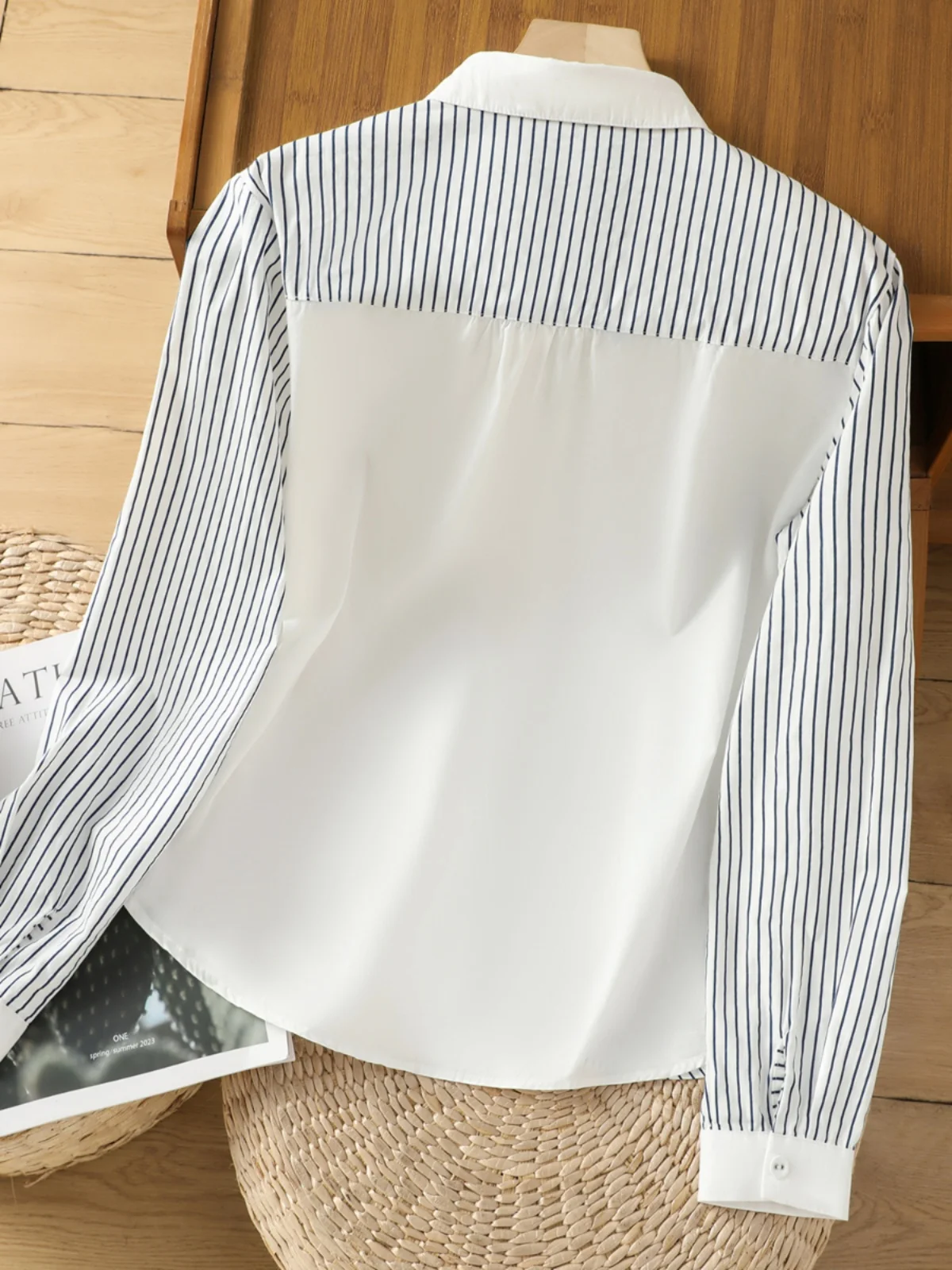 Coupe ample rayure brodé pur coton femmes irt Vintage artistique polyvalent Patchwork décontracté Long Sve boutonné