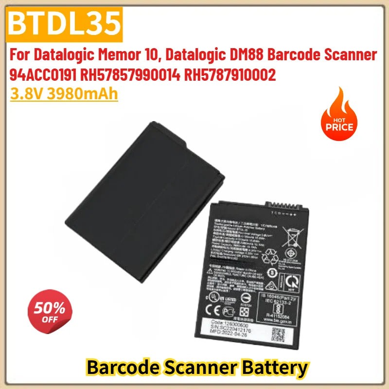 Brand New BTDL35 Replacement Battery for Datalogic Memor 10, Datalogic DM88 Barcode Scanner 94ACC0191 RH57857990014 RH5787910002