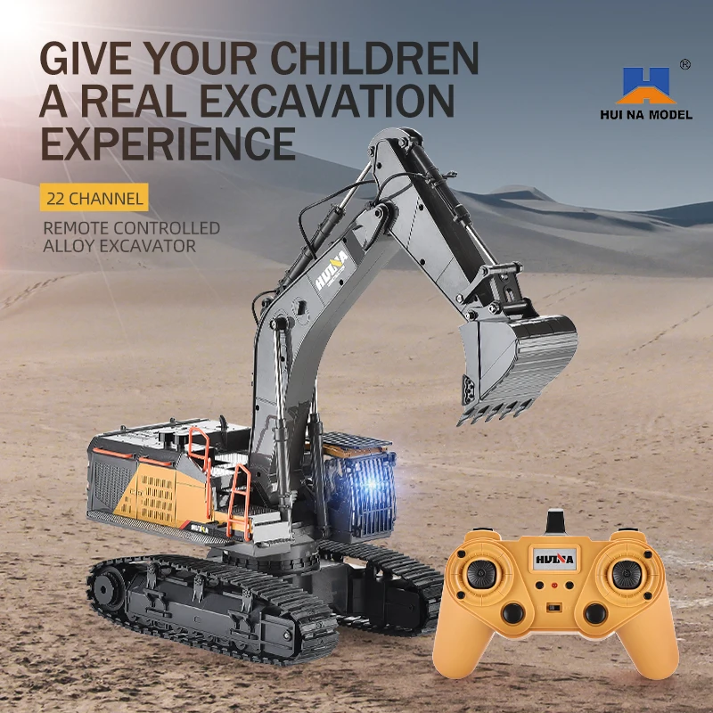 HUINA 1592 1:14 Scale RC Excavator 22 Channels 2.4G Semi-Alloy Remote Control Engineering Crawler Tractor Children's Gift