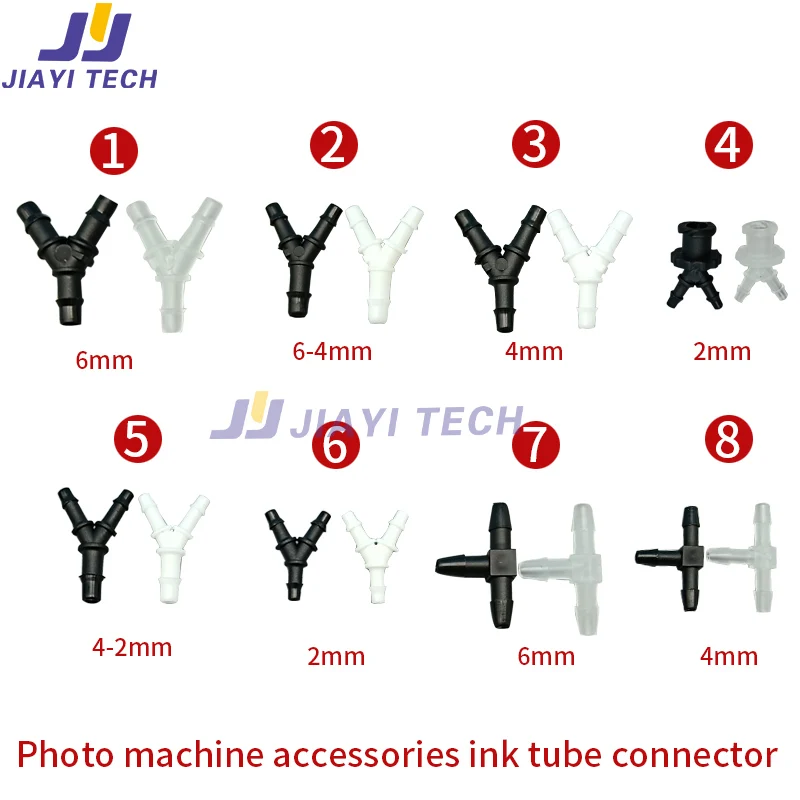 Conector de tubo de tinta de 3 vías en forma de Y/T, junta de manguera, tubo de conexión, 20 unids/lote por paquete