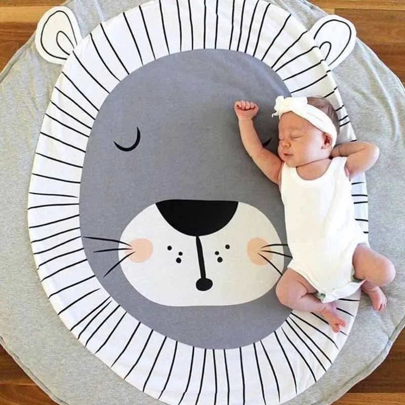 

Baby Crawling Blanket Cotton Play Mat Cartoon Animal Round Floor Carpet Rugs Kids Room Newborn Photography Props Infant Mats