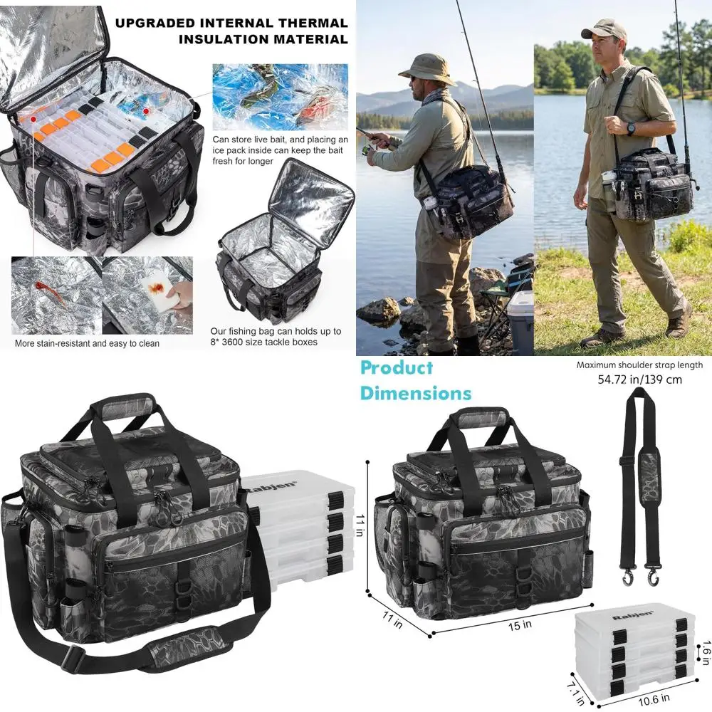 

Large Fishing Bag with Rod Holders and Cooler Section for Efficient Gear Organization