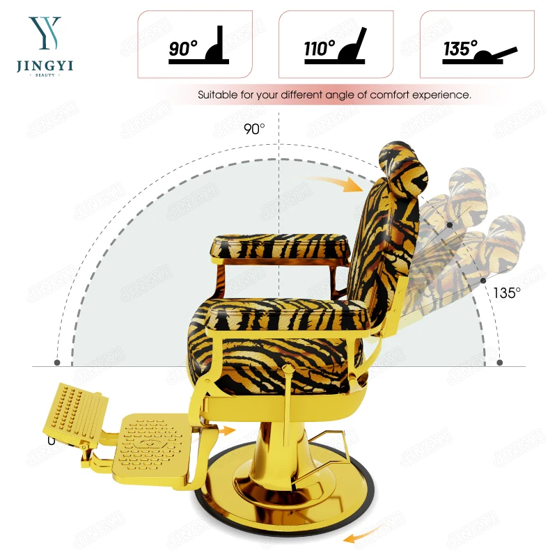 Retro Style Barbershop PU Leather Styling Shaving Chair Luxury Reclining Swivel Frame Barber Chair for Salon