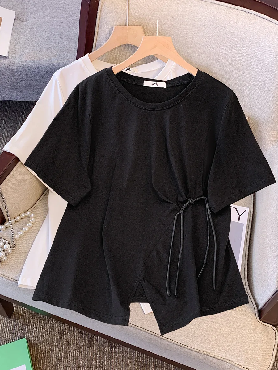 150Kg Plus Size Women's Bust 151 Summer Loose New Chinese Style Irregular Split Short Sleeved T-Shirt 5XL 6XL 7XL 8XL 9XL