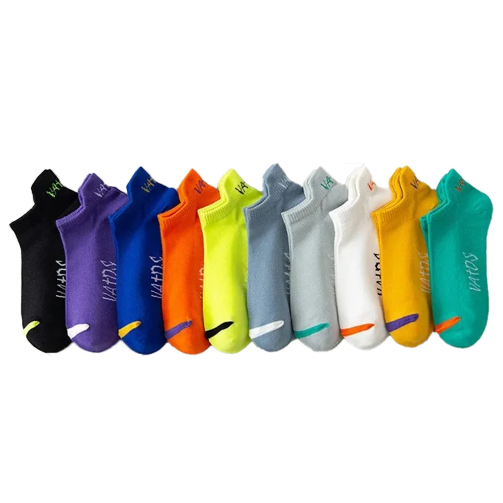 2/5/10 Pairs Men Bright Colored Ankle Socks Breathability Fashionable Casual Street Style Deodorizing Invisible Running Socks