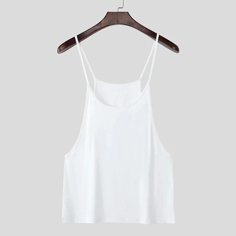 Men Deep U Neck Thin Spaghetti Strap Tank Tops Solid Color Gym Workout Vest Bodybuilding String Fitness Muscle Sleeveless Tee