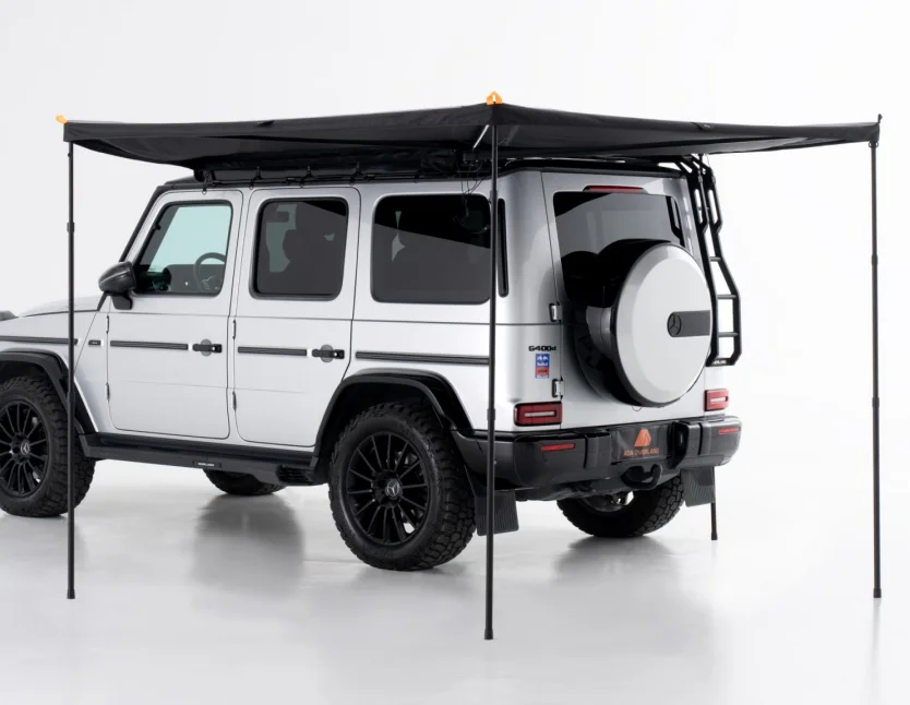 Design Light Weight Hover Shell 270 Degree Graphene Coating Free Standing In-built LED Strip Side Awning Tent