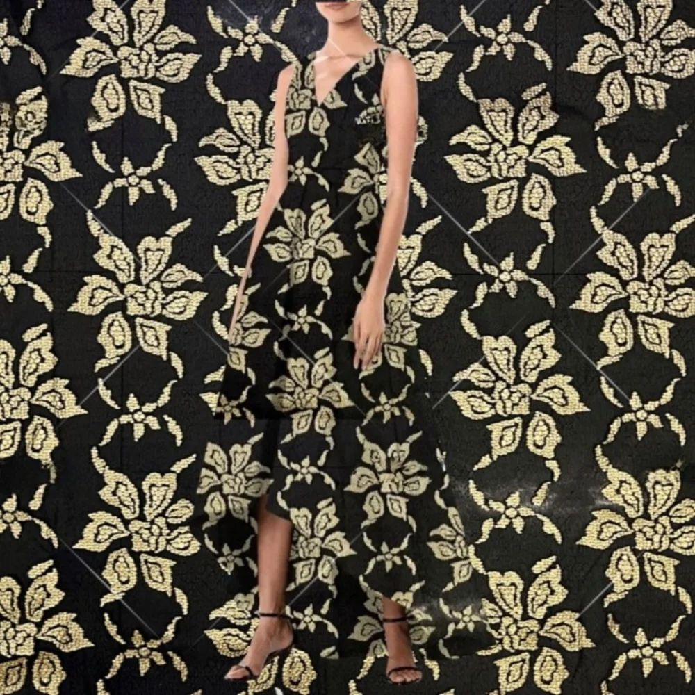 

Золотой жаккардовый материал из органзы, окрашенный в пряжу, тканая ткань с цветочным тиснением, материал для одежды для модного шитья своими руками, ткань по дворам