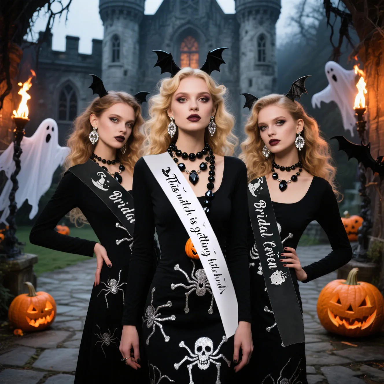 1/7Pcs Bachelorette Party Sash Set,Bridal Coven Sashes with Witch Hat and Jar Pattern for Bridal Witch Theme Halloween Party image 6