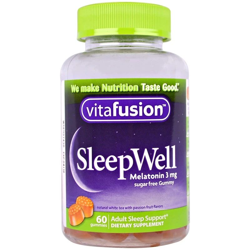 1bottle American Vitafusion Melatonin Gummies 60Caps SleepWell Melanin Stay Asleep Longer Night Time Sleep Aid Health Wellness