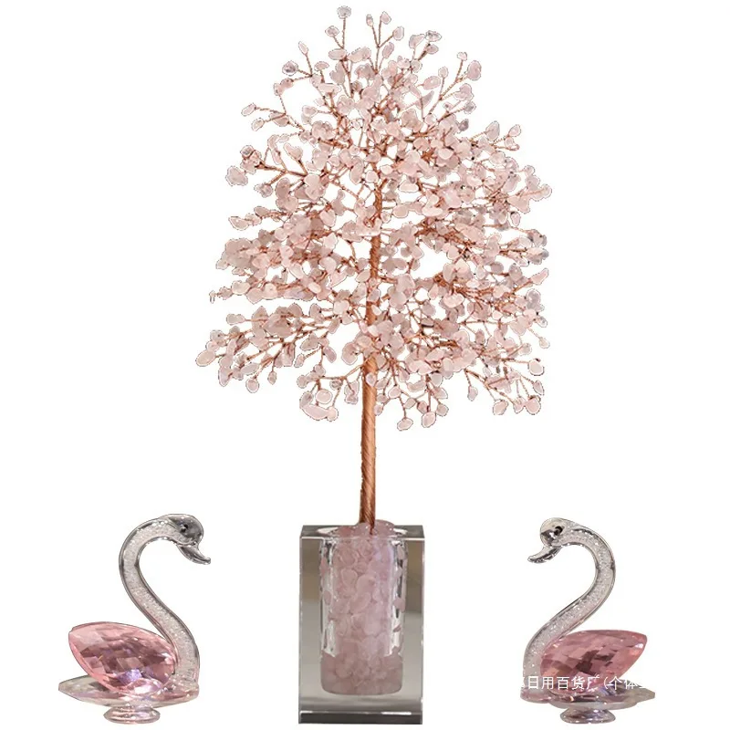 

Pink crystal fortune tree home decoration ornament light luxury living room opening new house housewarming gift