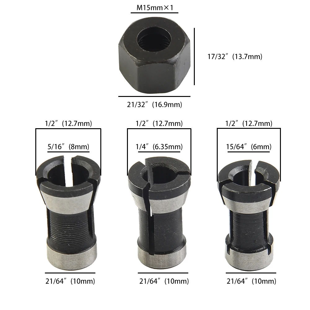 

M15 Screw Nut Electric Router Bit Milling Cutter 6mm 6.35mm 8mm Trimming Engraving Machine Collet Chuck Power Tool Accessories