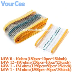 180pcs-1500pcs 1/4W 1/6W Metal Film Resistor 0-10R 12-180R 200-4.3K 4.7K-68K 75K-1.8M Resistance Assortment Kit Set Suit DIY