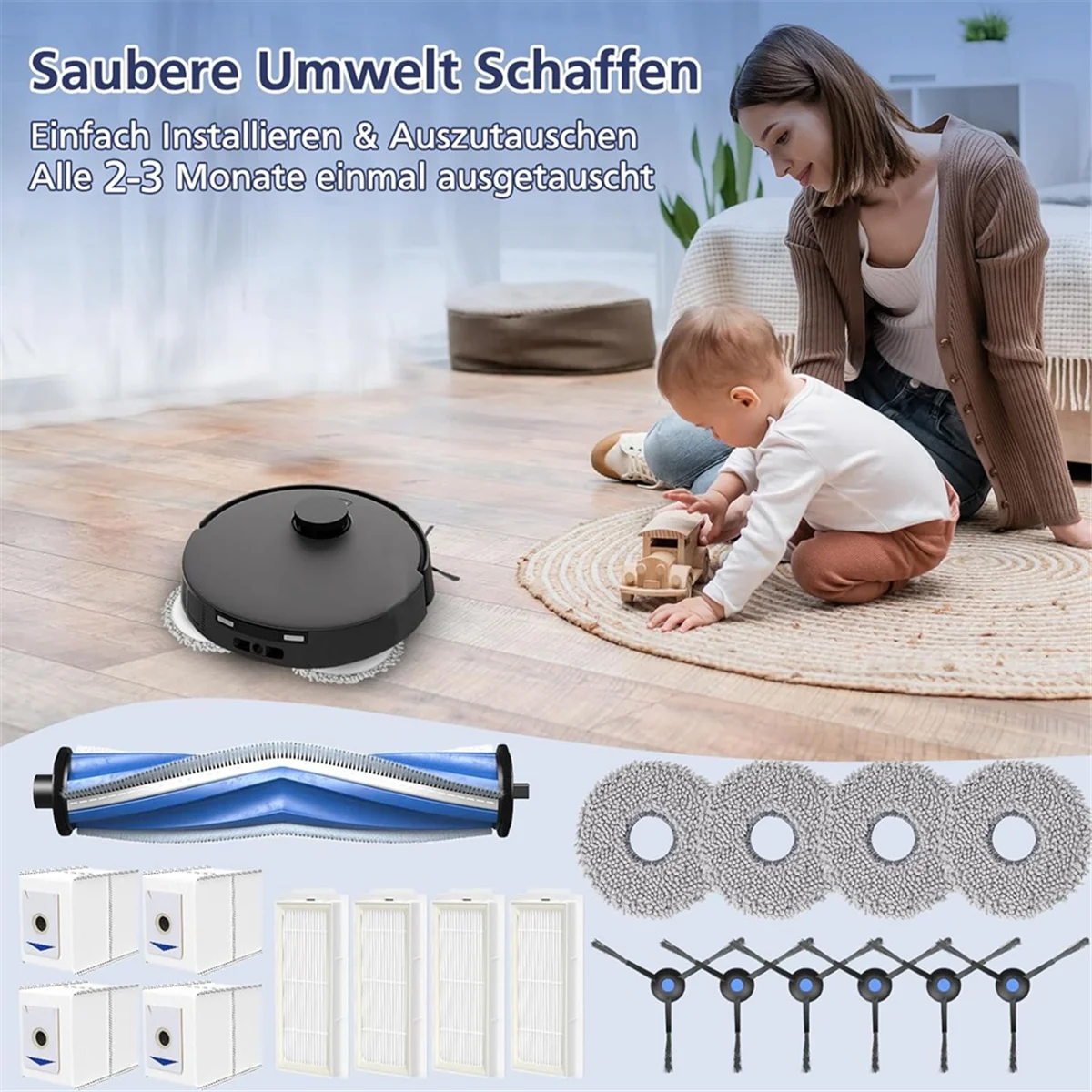 AC66 Do odkurzacza Ecovacs Deebot T30 Omni / T30 Pro Omni / T30 Max Główna szczotka boczna Filtry Hepa Worki na kurz