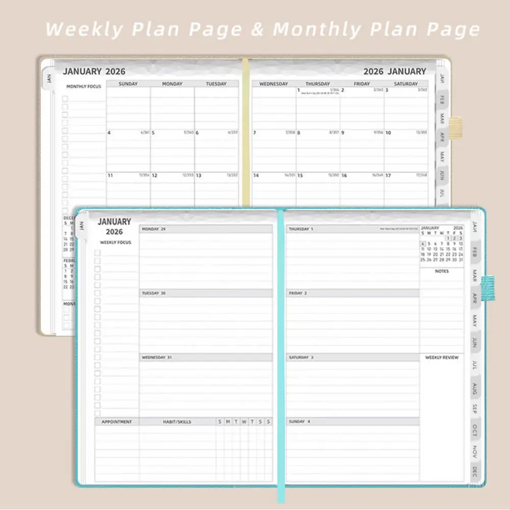 مجلة تخطيط التقويم 2026 مخطط للطلاب 2026 A5 مخطط مجلة غلاف فني لتوازن الحياة العمل والسفر للمنزل