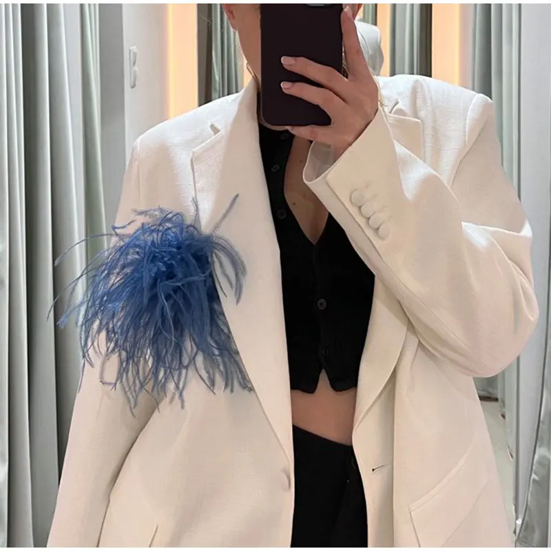 Premium Ostrich Feather Brooch Colorful Feather Lapel Pins Scarf Clips for Women Men Luxury Clothing Jewelry Accessories Gift