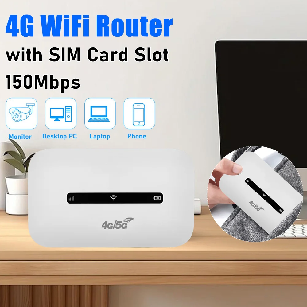 4G LTE Portable WiFi Hotspot 3000mAh 150Mbps Wireless Internet Router with SIM Card Slot Modem Router for Home Office Car Travel