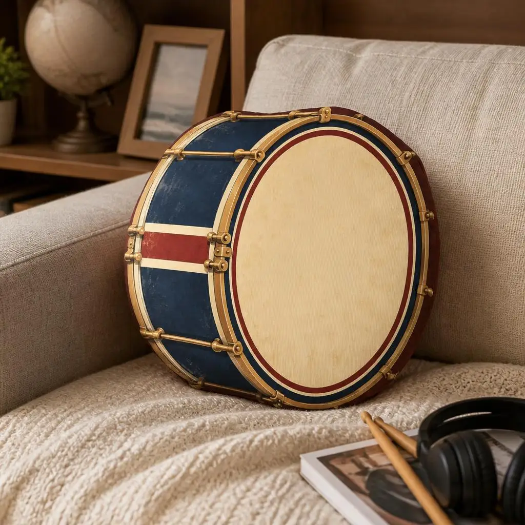 Bass Drum Shaped Pillow Marching Band Cushion Plush Stuffed Throw Pillow for Drummers Music Room Decor Gift Floor Cushion