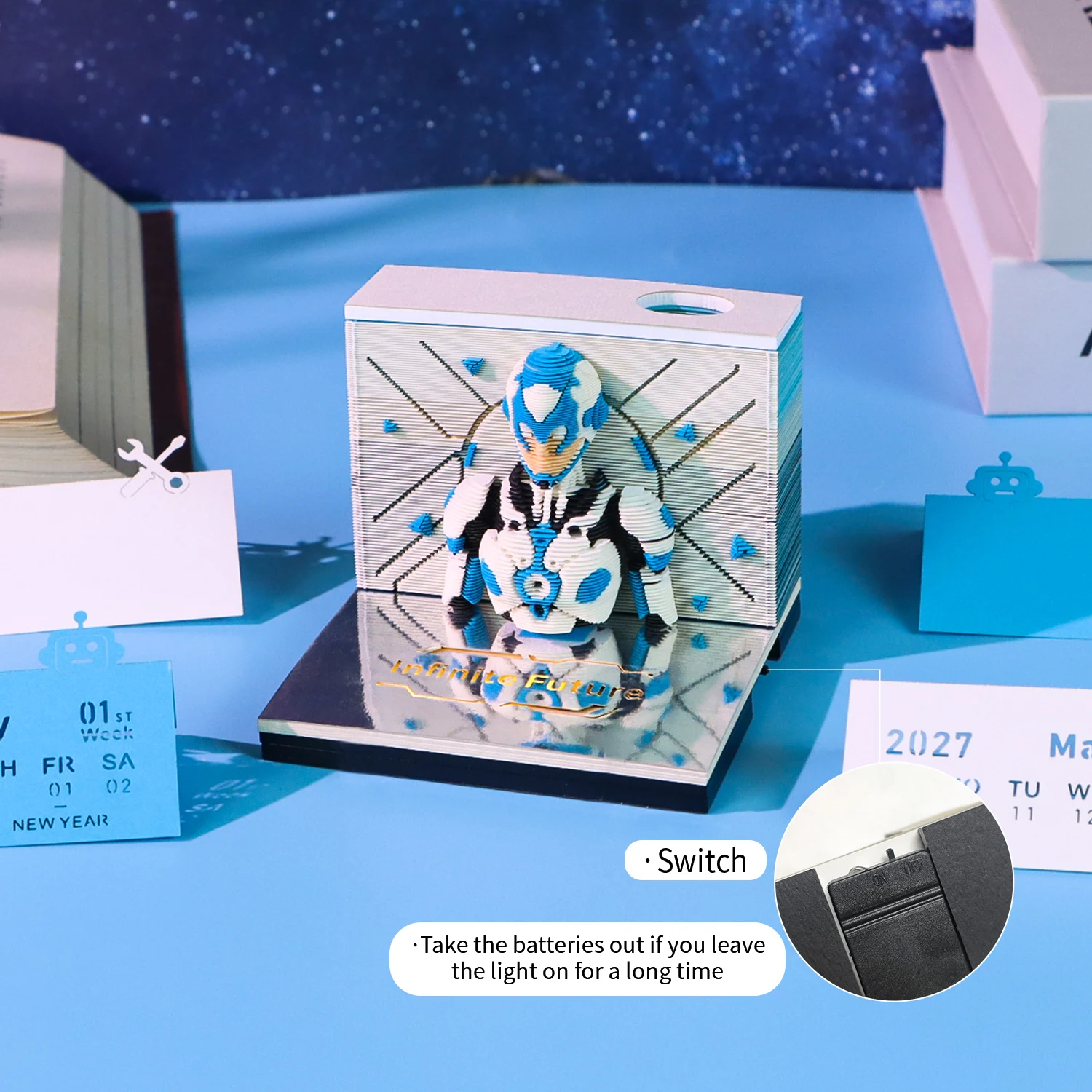 Time Piece Calendar 2027 Desk Calendar Infinite Future 3D Tear-away Calendar Paper Carving Art Memo Pad Notepad Gifts Christmas