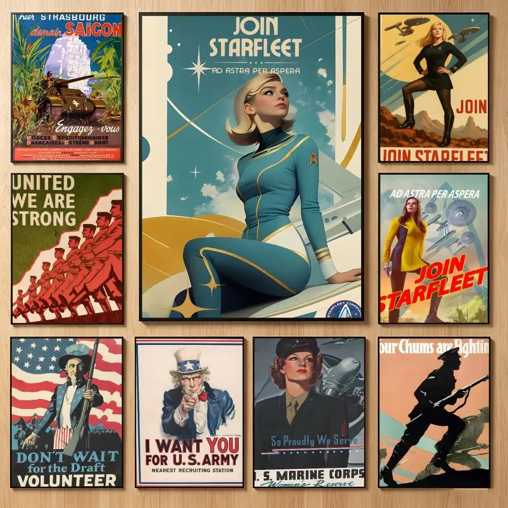 Vintage Artwork R-Retro recruitment poster Poster Classic Self-Adhesive PP Wall Sticker for Living Room Bar Decor Gift