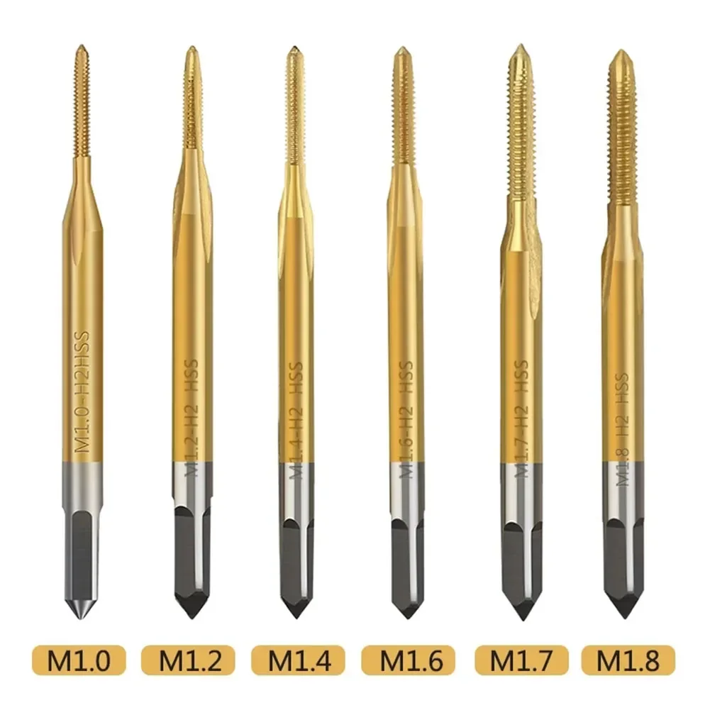 Mini Machine Tap HSS Straight Thread Tap Titanium Coated Screw Tap Drill Bit Metric Flute Thread Tap Hand Tools M1 M1.2 M1.4