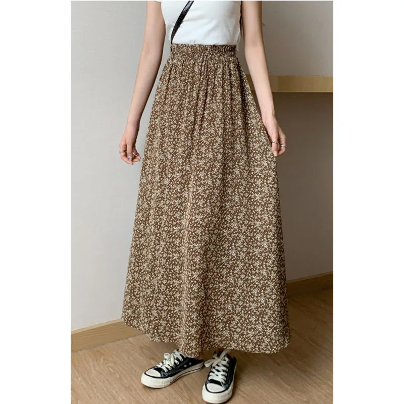 

2024 New Women's Summer Fashion Elegant Loose Casual Versatile Commute Korean Version Printed High Waist Sweet Floral Skirt