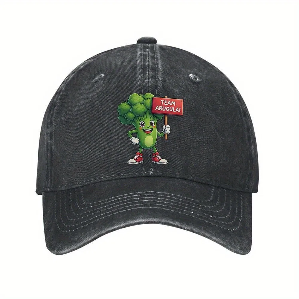 Team Arugula Broccoli Cartoon Baseball Cap Denim Adjustable Casual Street Outdoor Unisex Hat