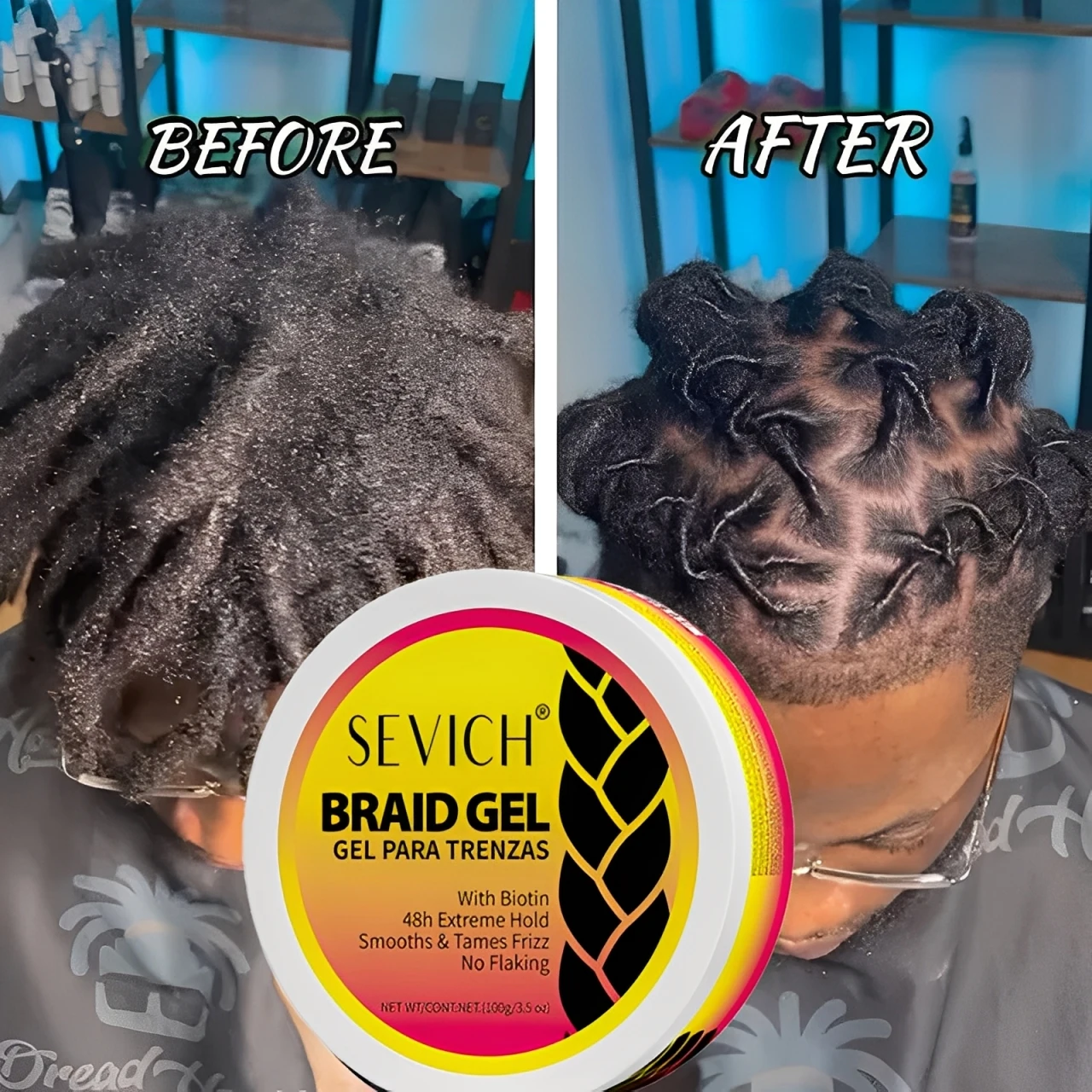 Gel de estilismo trenzado de biotina, 100g, Control duradero, Gel suave que domeda rápidamente los bordes del Frizz, pomada de acabado del cabello, cera para peinar el cabello