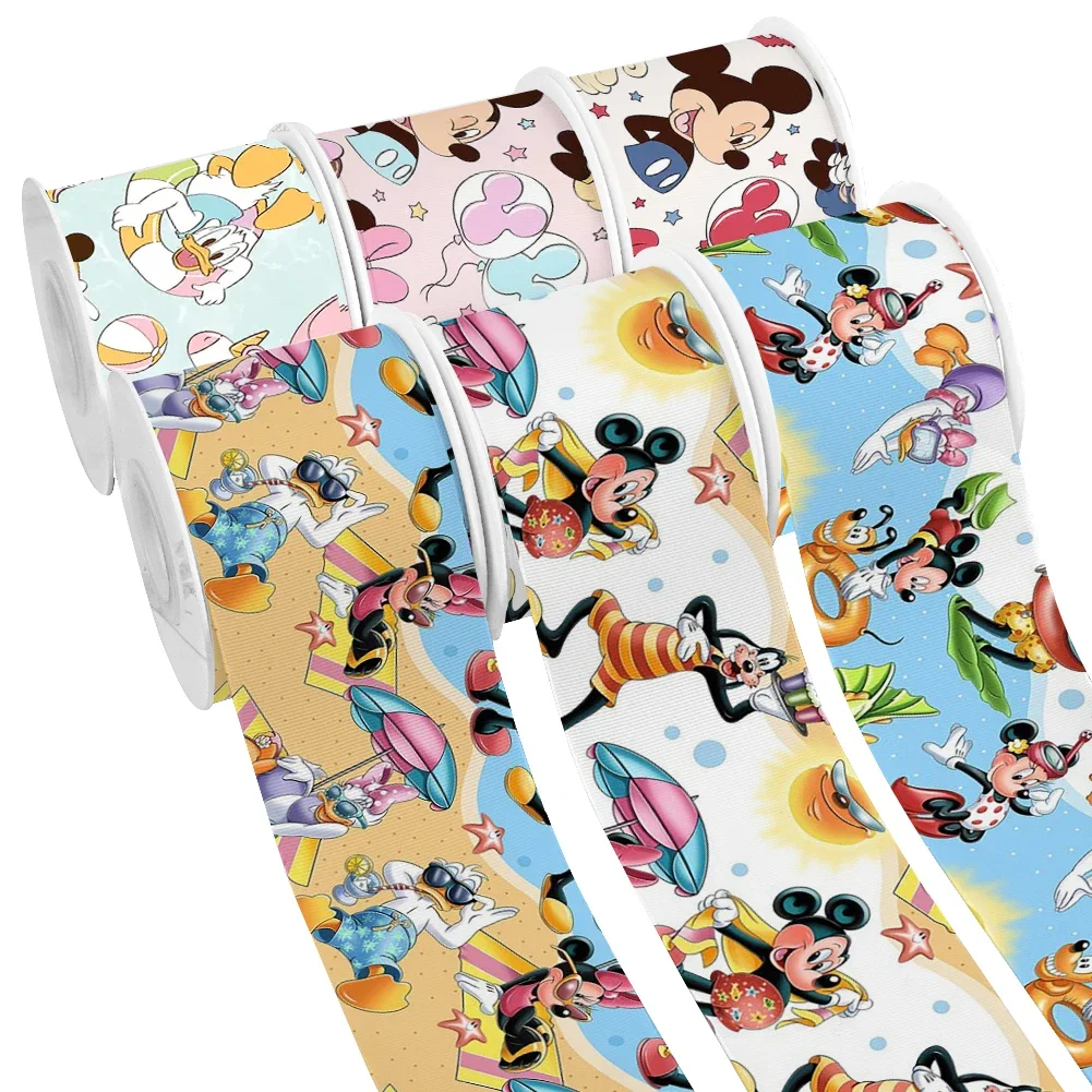 50 Yards Summer Disney Cartoon Mickey Mouse Printed Grosgrain Satin Ribbon for Gift Wrapping Hair Bow Craft Accessory