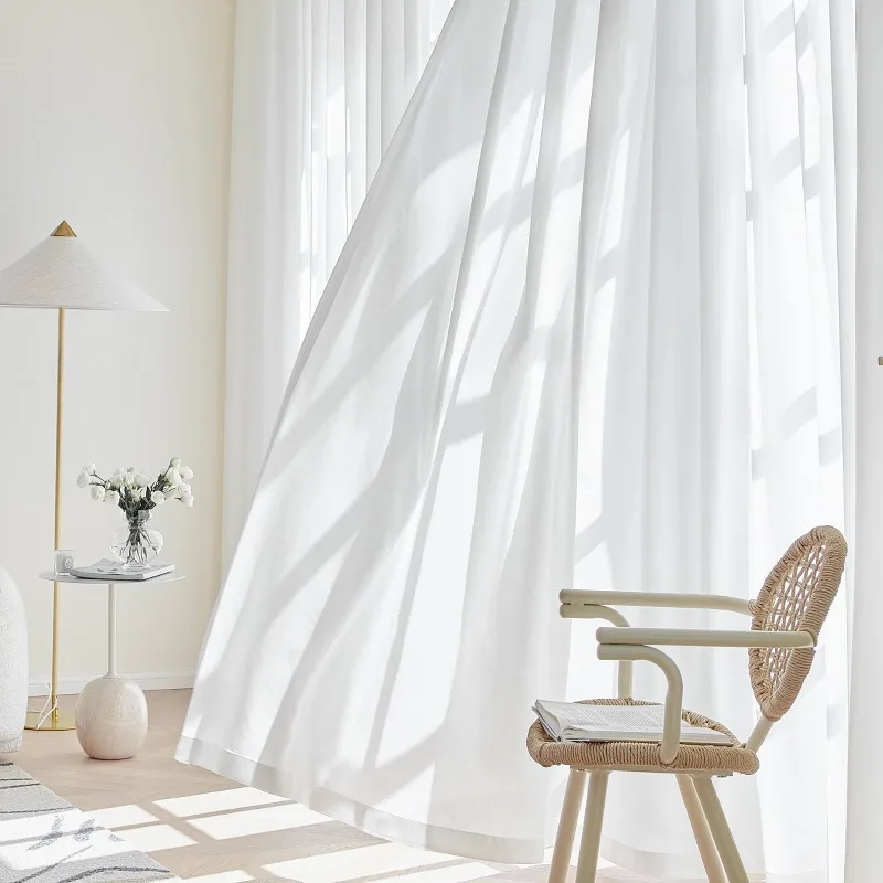 Non-See-Through White Privacy Sheer Curtains, Semi Sheer Curtains, Light Filtering Voile, Elegant Thick Treatment Drapes.