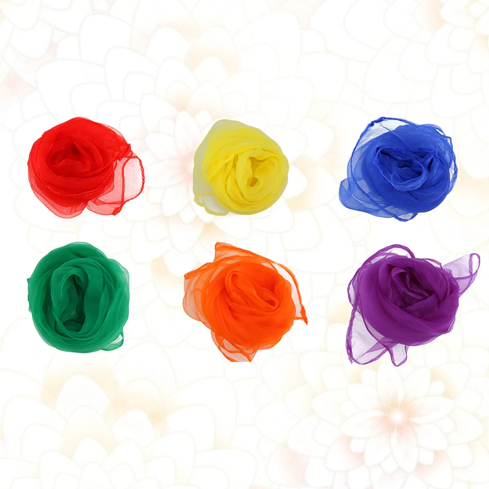 

6 PCS Square 's Dance Scarf Gymnastics Voile Colorful Veil for