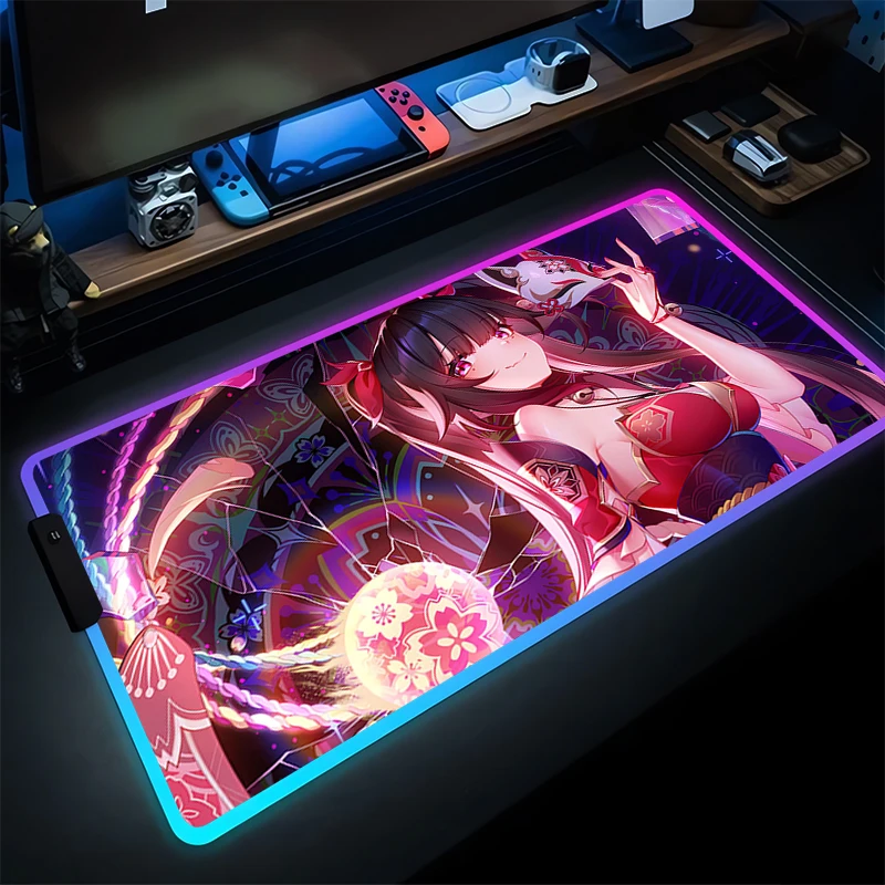 

Коврик для мыши в стиле аниме, светодиодный ноутбук, игровые аксессуары, коврик для мыши, геймерский RGB ПК, компьютер, Honkai Star Rail, блестящий коврик для клавиатуры, милый настольный коврик